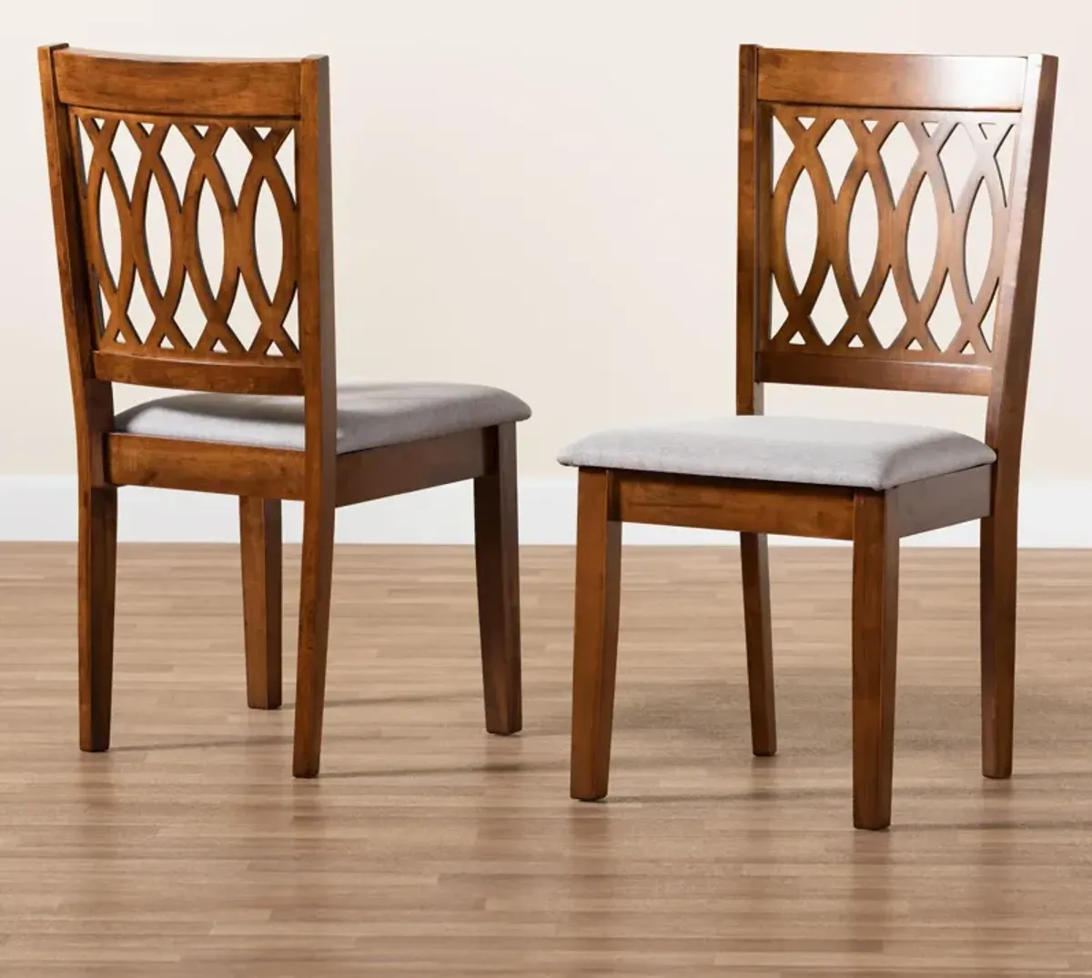 Baxton Studio Florencia Grey Fabric and Walnut Brown Finished Wood 2-Piece Dining Chair Set