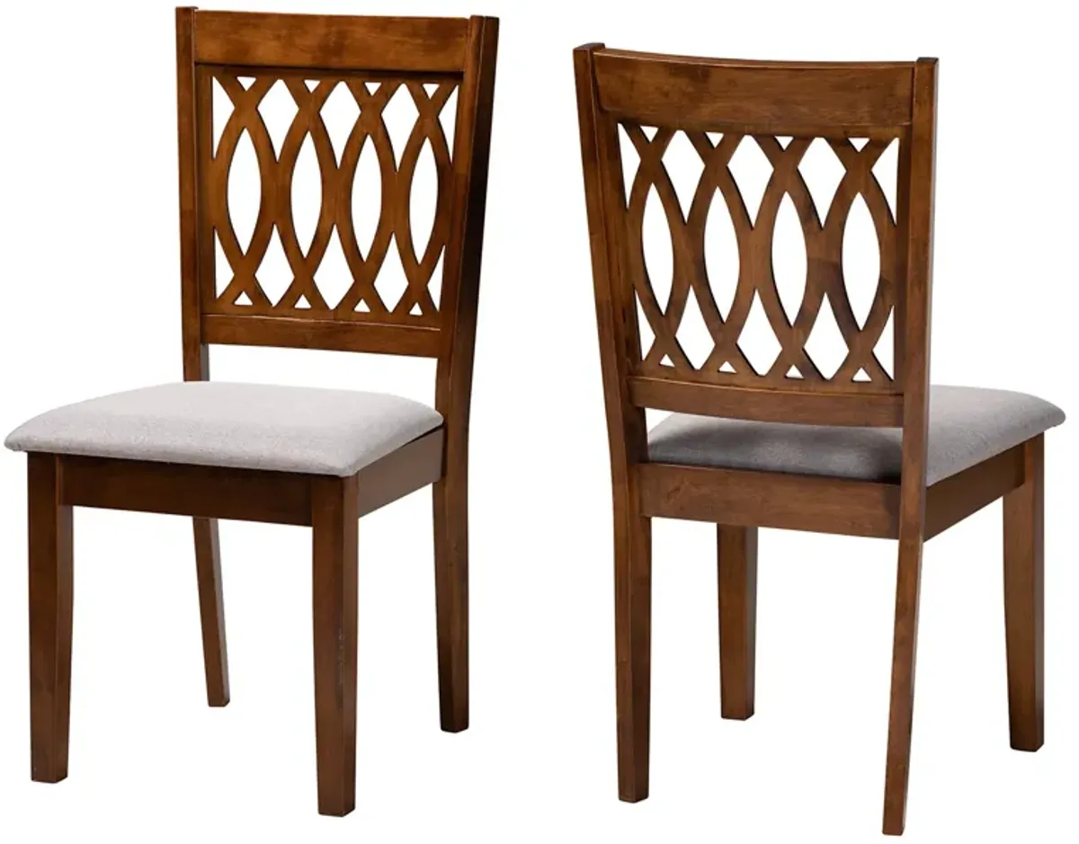 Baxton Studio Florencia Grey Fabric and Walnut Brown Finished Wood 2-Piece Dining Chair Set