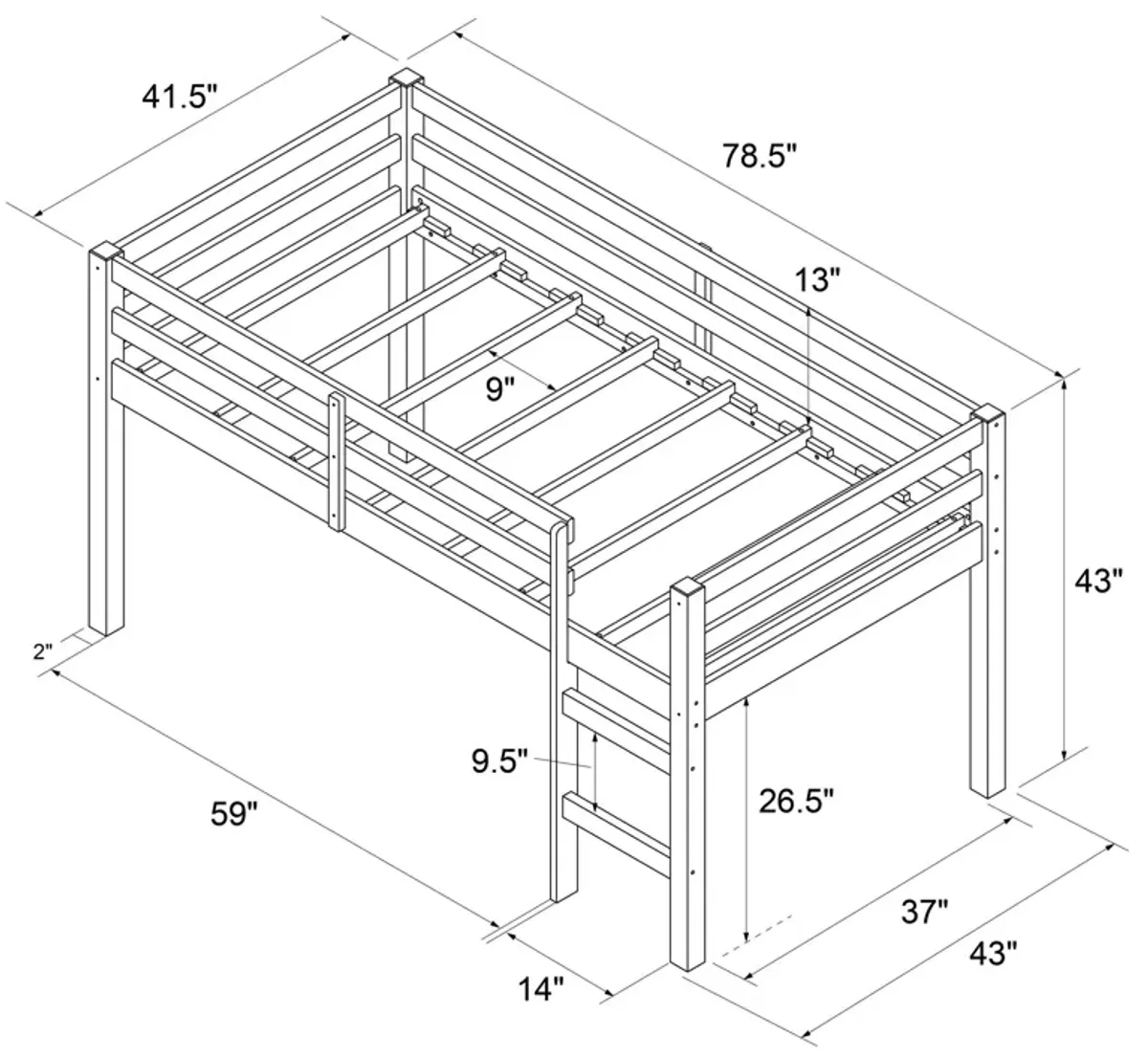 DHP Milton Junior Twin Size Wooden Loft Bed for Kids