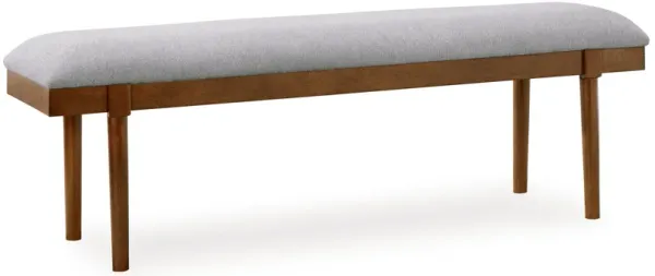Jeyn Large Dining Room Bench, 59 Inch Brown Hardwood, Gray Polyester - Benzara