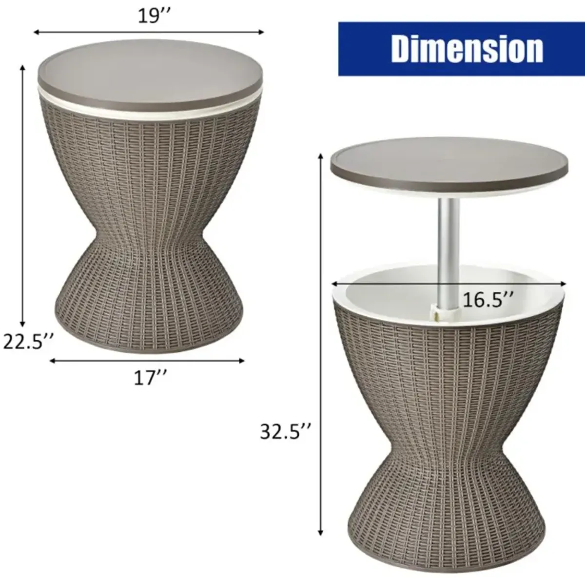 Hivvago 3 Pieces Outdoor Rattan Bar Table with Extendable Tabletop