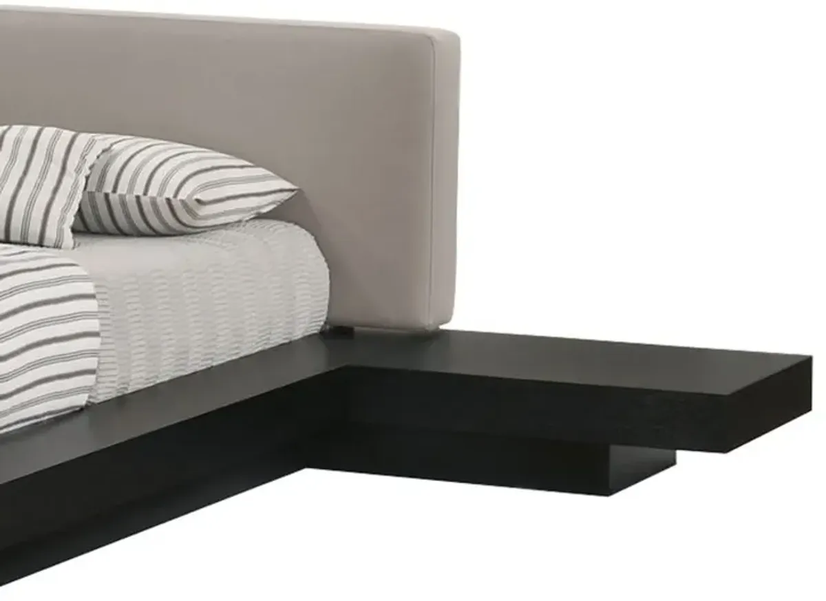 Nia King Platform Bed, Gray Faux Leather Upholstery, Black Nightstands - Benzara