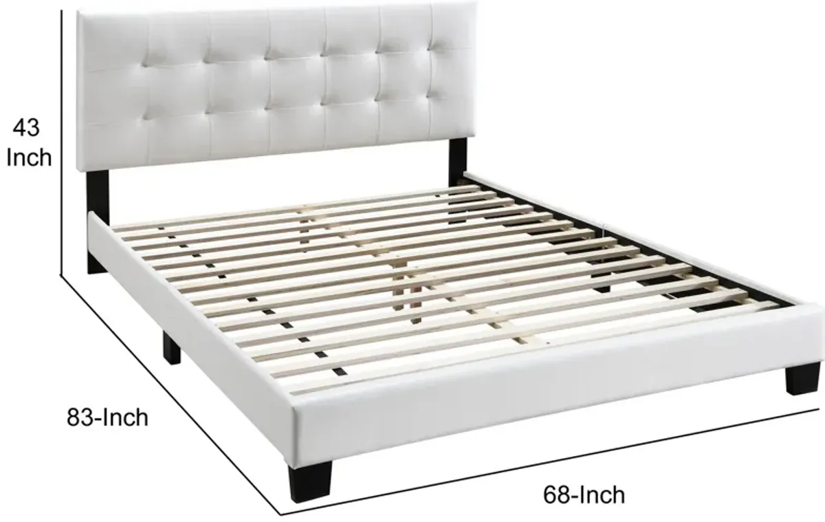 Queen Leatherette Bed with Checkered Tufted Headboard, White-Benzara