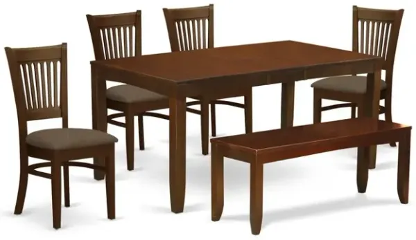 6 Pc set Dining Table with a 12in Leaf and 4 Padded Dinette Chairs Plus Bench