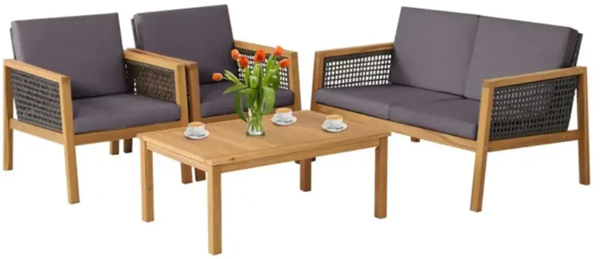 Hivvago 4 Pieces Patio Rattan Furniture Set with Removable Cushions