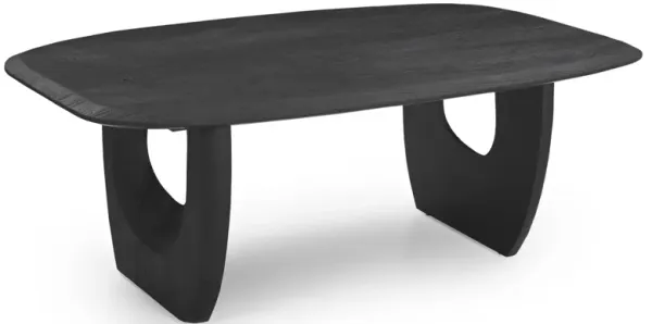 Alix Coffee Table, 52 Inch Solid Acacia Wood, Cut Out Panel Legs, Black - Benzara