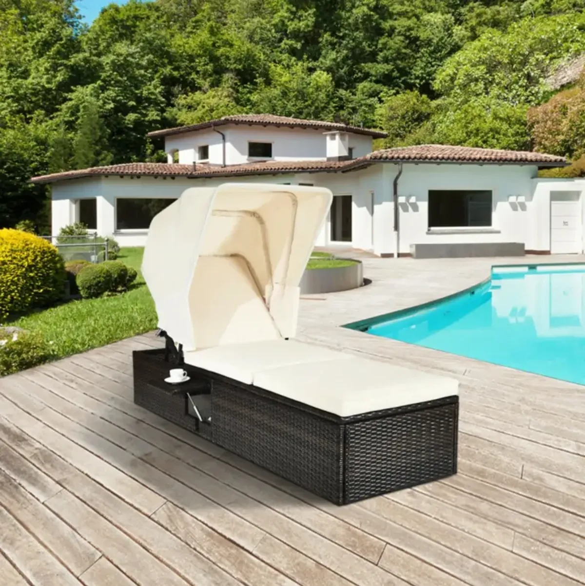 Hivvago Outdoor Chaise Lounge Chair with Folding Canopy