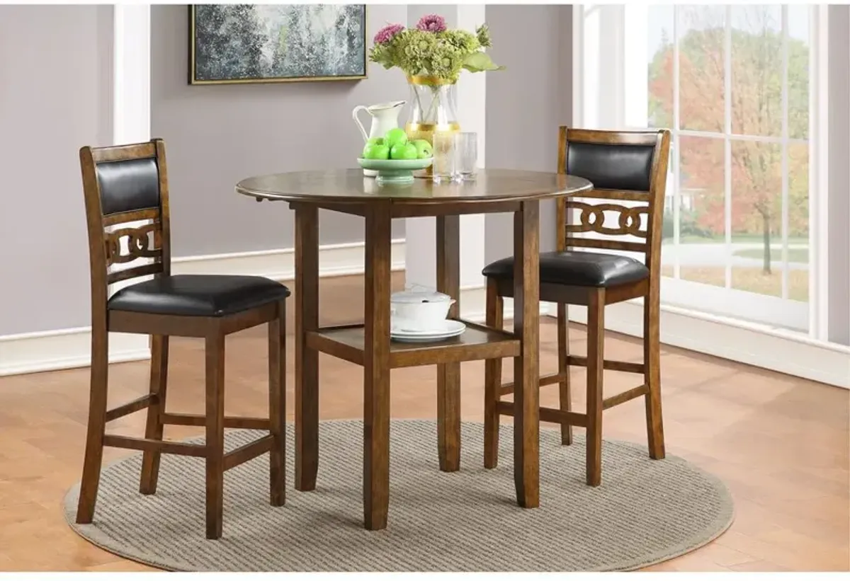 New Classic Furniture Furniture Gia Solid Wood Counter Drop Leaf Table 2 Chairs in Brown