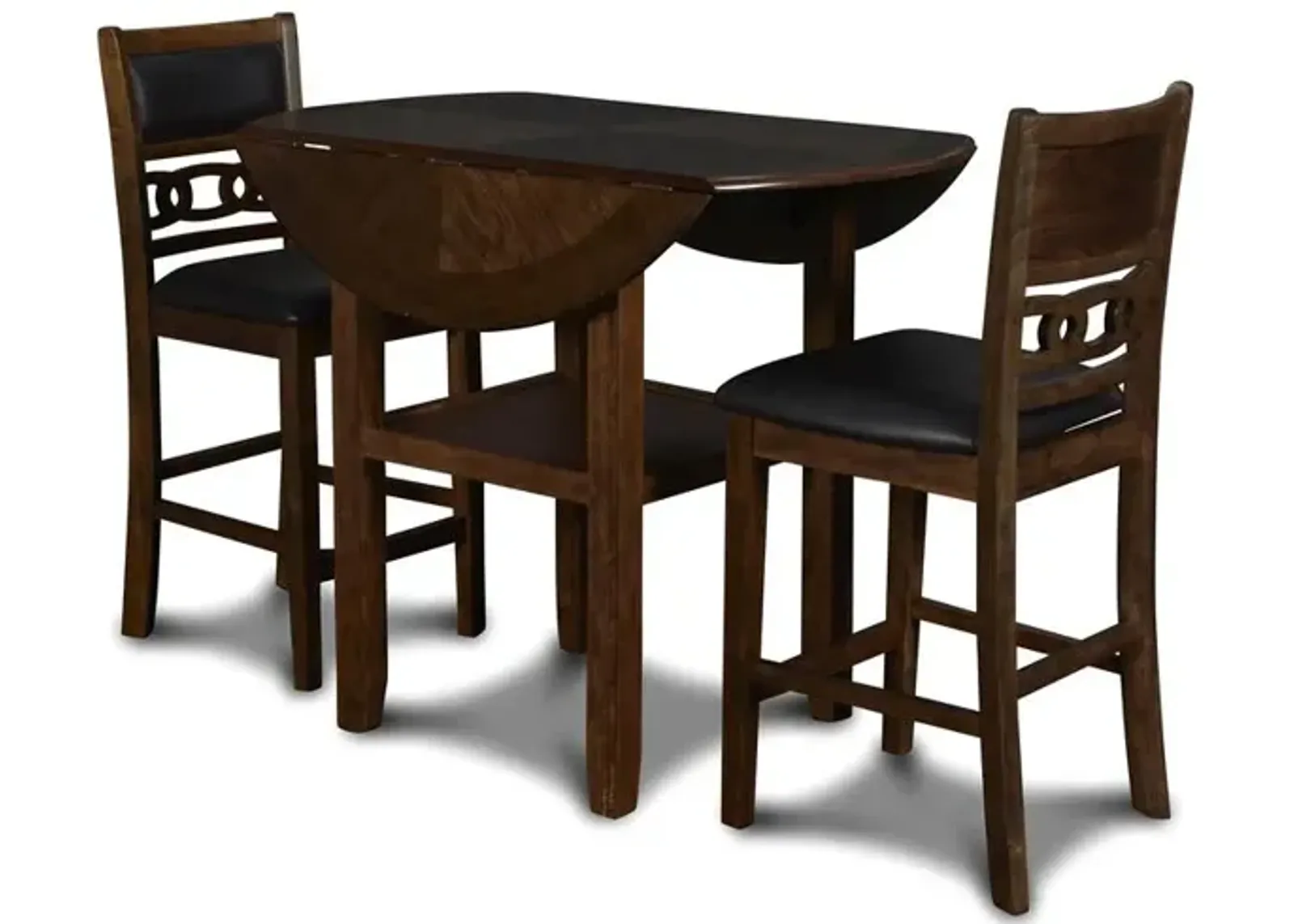 New Classic Furniture Furniture Gia Solid Wood Counter Drop Leaf Table 2 Chairs in Brown