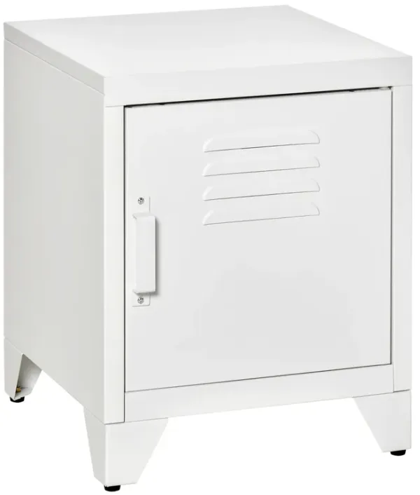 HOMCOM Industrial End Table, Living Room Side Table with Locker-Style Door and Adjustable Shelf, White
