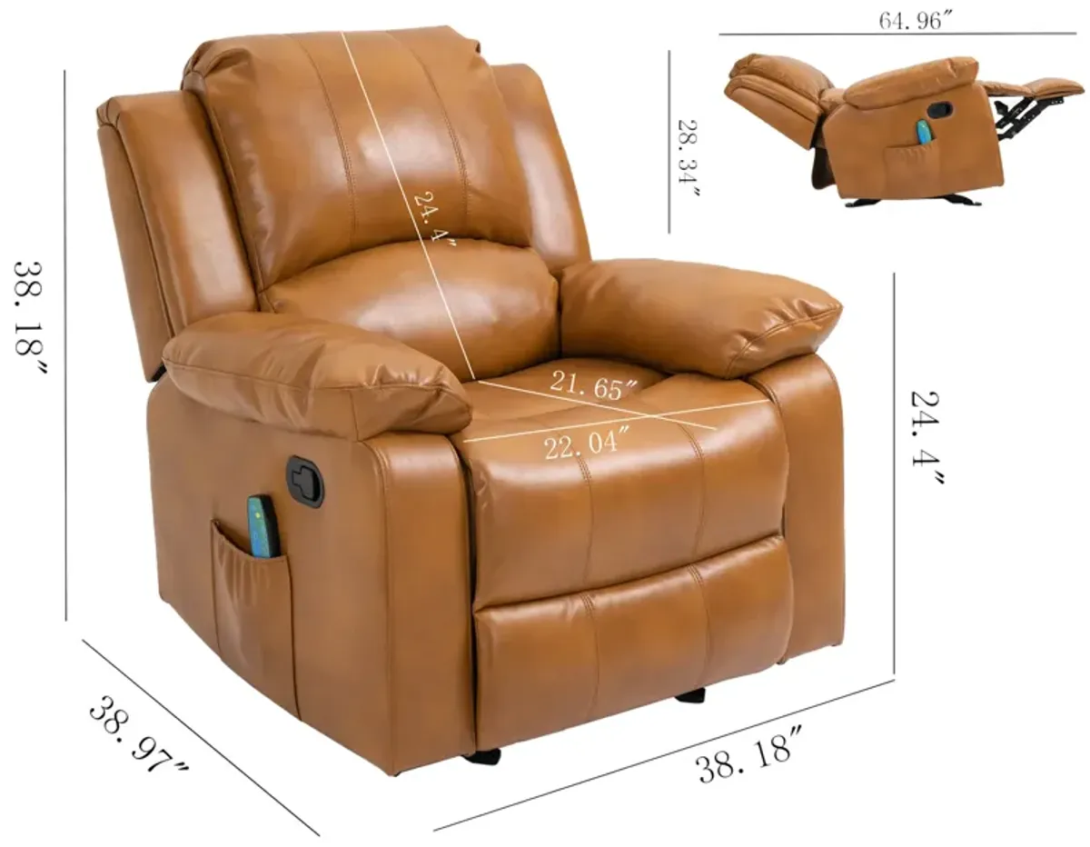 MONDAWE Tall Heavy Duty Faux Leather 8-Point Massage Glider Recliner with Remote Control and Side Pocket