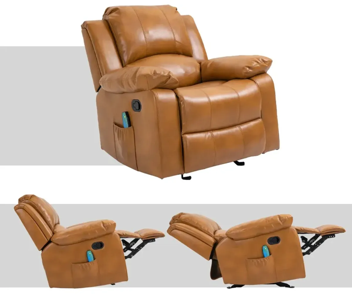 MONDAWE Tall Heavy Duty Faux Leather 8-Point Massage Glider Recliner with Remote Control and Side Pocket