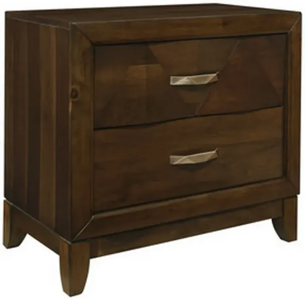Nibo 28 Inch Nightstand, 2 Drawers, Satin Brass Handles, Brown Solid Wood - Benzara