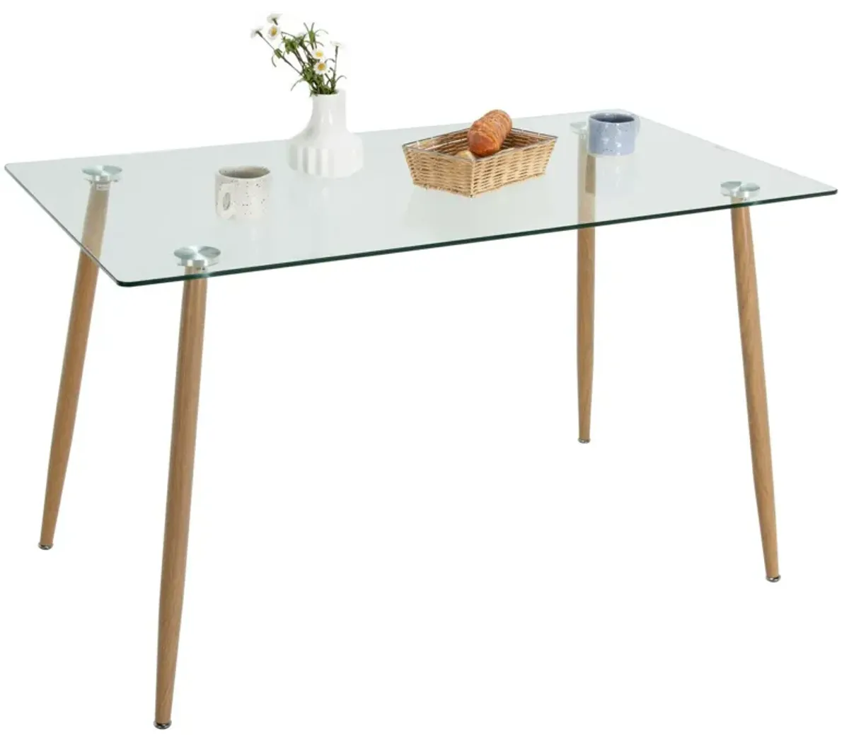 Modern Glass Rectangular Dining Table with Metal Legs