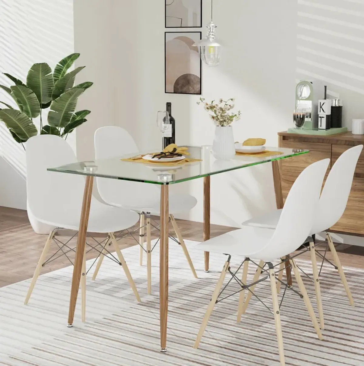 Modern Glass Rectangular Dining Table with Metal Legs