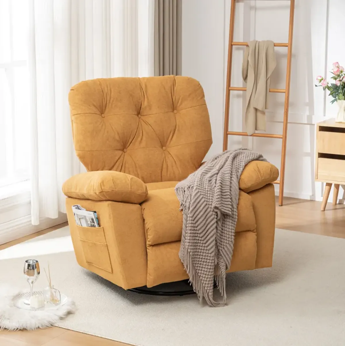 Merax Modern Fleece Recliner Chair with Manual Push Button