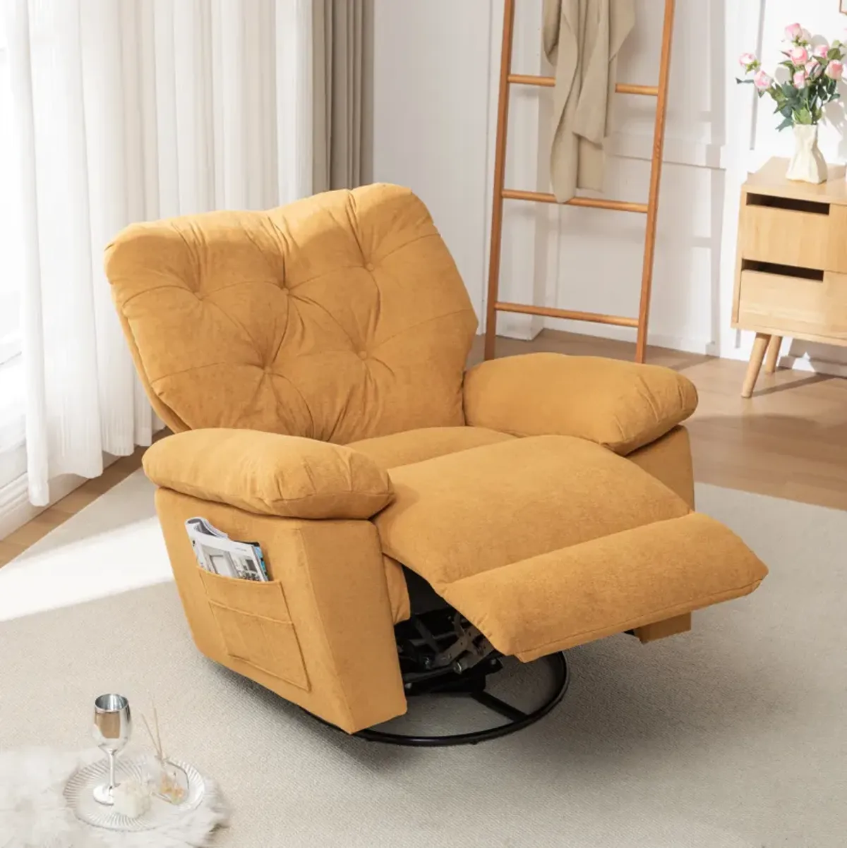 Merax Modern Fleece Recliner Chair with Manual Push Button