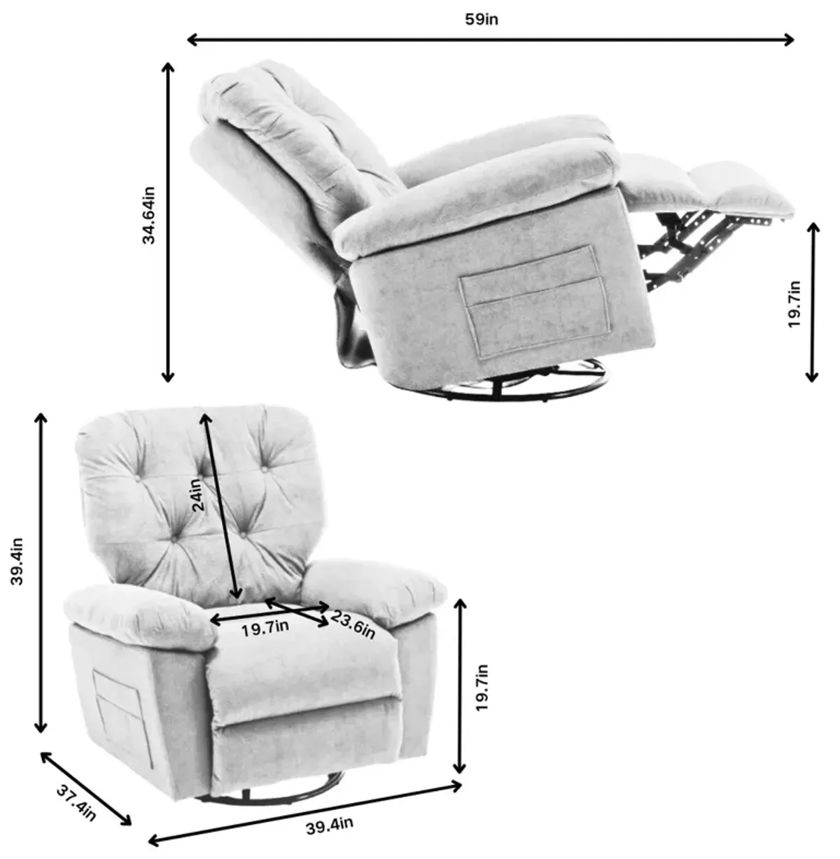 Merax Modern Fleece Recliner Chair with Manual Push Button