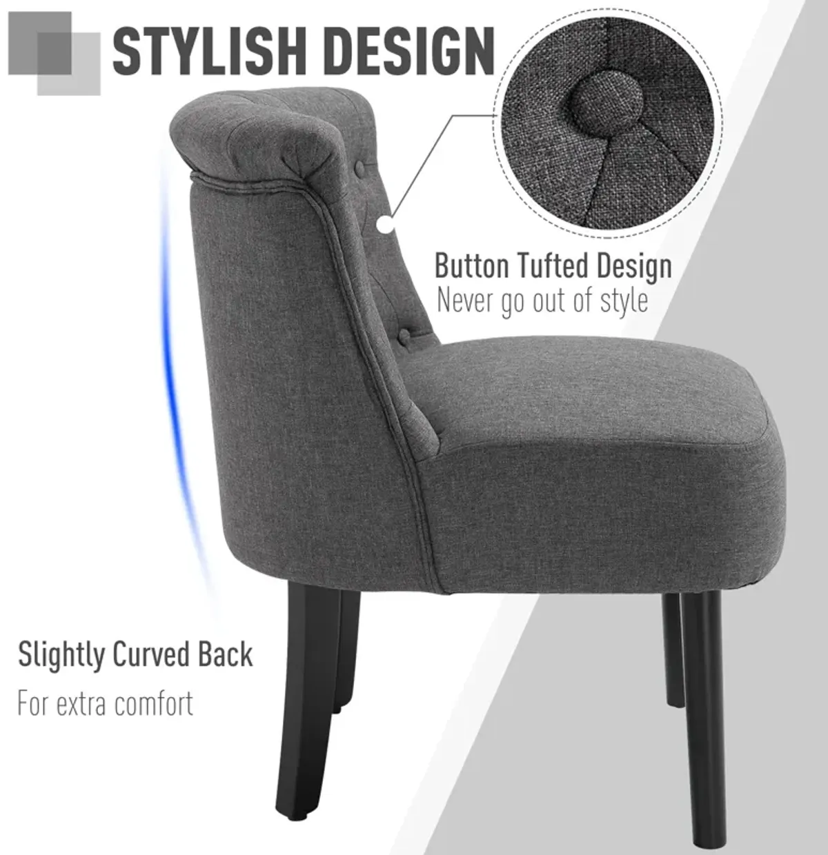 Dark Grey Living Room Accent: Modern Button-Tufted Chair with Wooden Legs