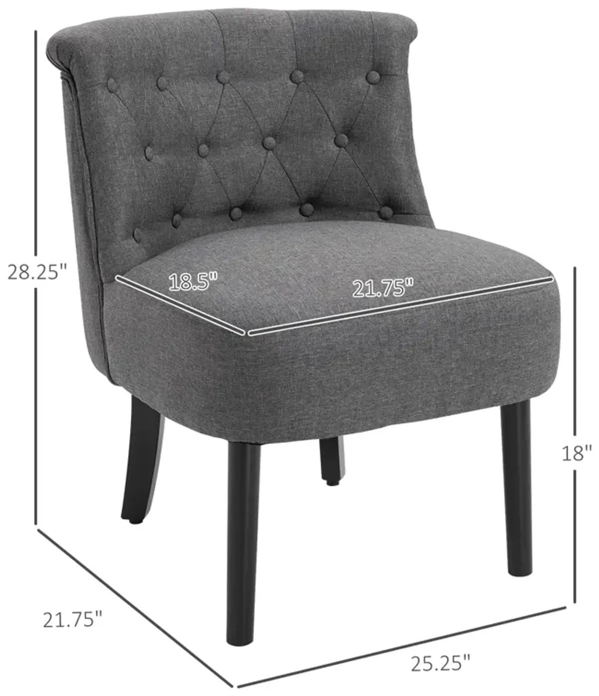 Dark Grey Living Room Accent: Modern Button-Tufted Chair with Wooden Legs