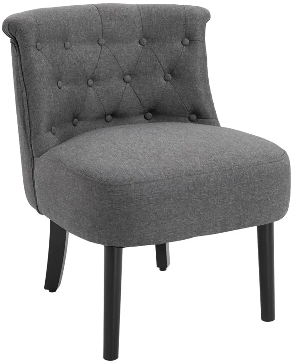 Dark Grey Living Room Accent: Modern Button-Tufted Chair with Wooden Legs