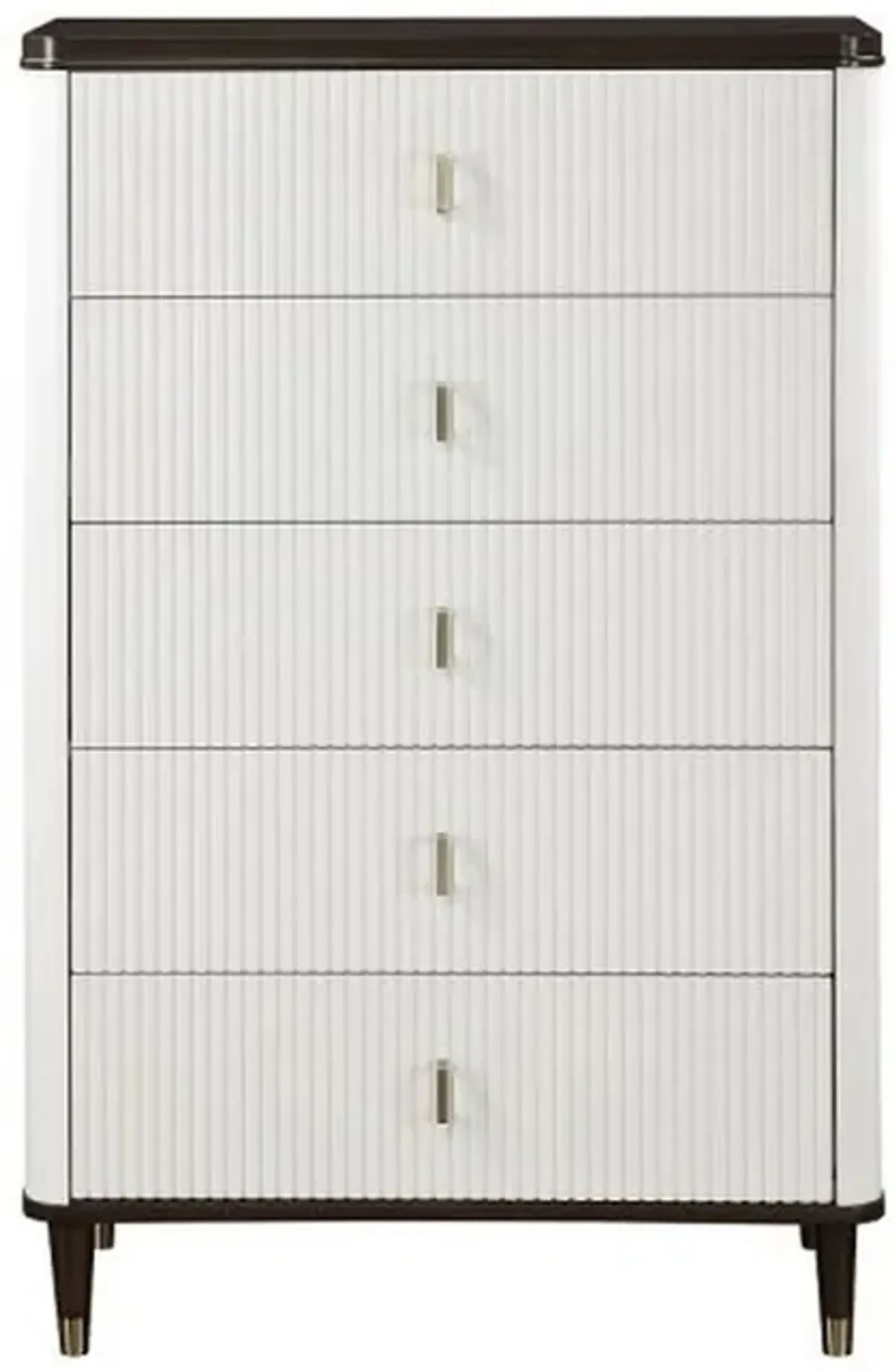 Benjara Aren 36 Inch Tall Dresser Chest, Jewelry Tray, 5 Drawers, Solid Wood, White and Brown