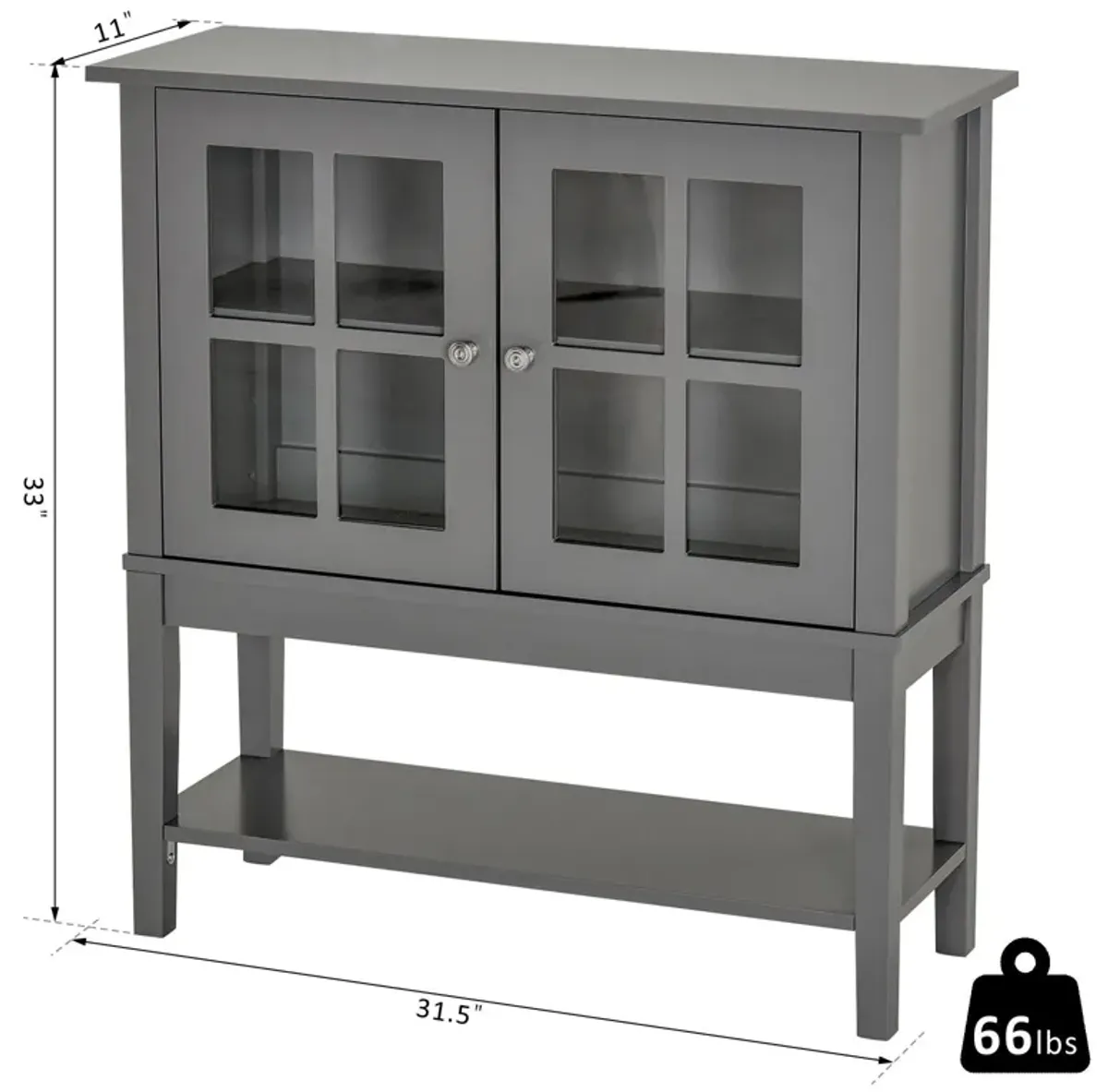 Gray Modern Buffet: Sideboard Cabinet with Glass Doors