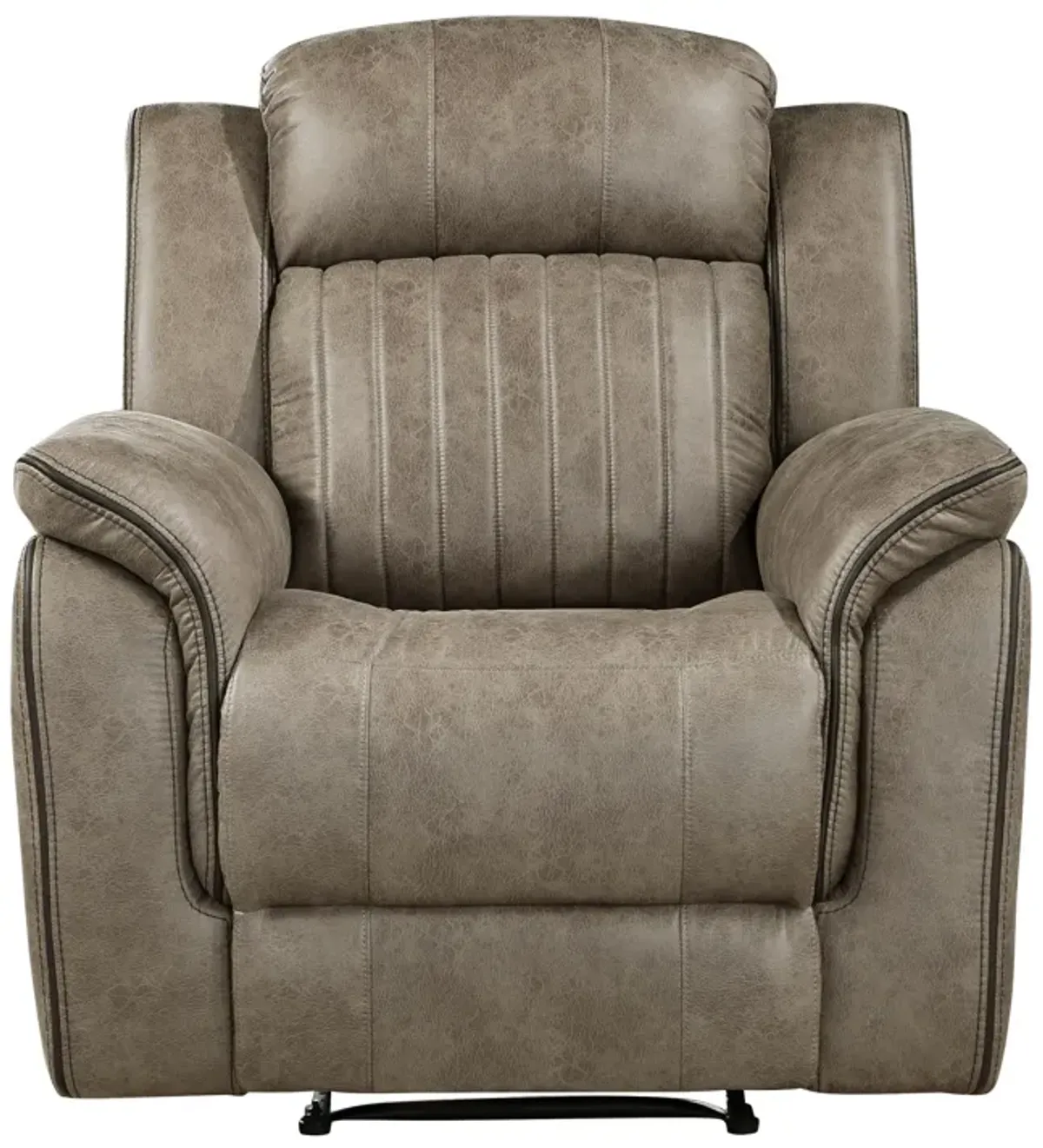 Bento 38 Inch Manual Recliner Chair, Tab Pull, Sandy Brown Microfiber - Benzara