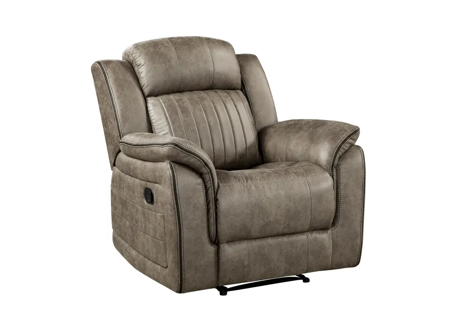 Bento 38 Inch Manual Recliner Chair, Tab Pull, Sandy Brown Microfiber - Benzara