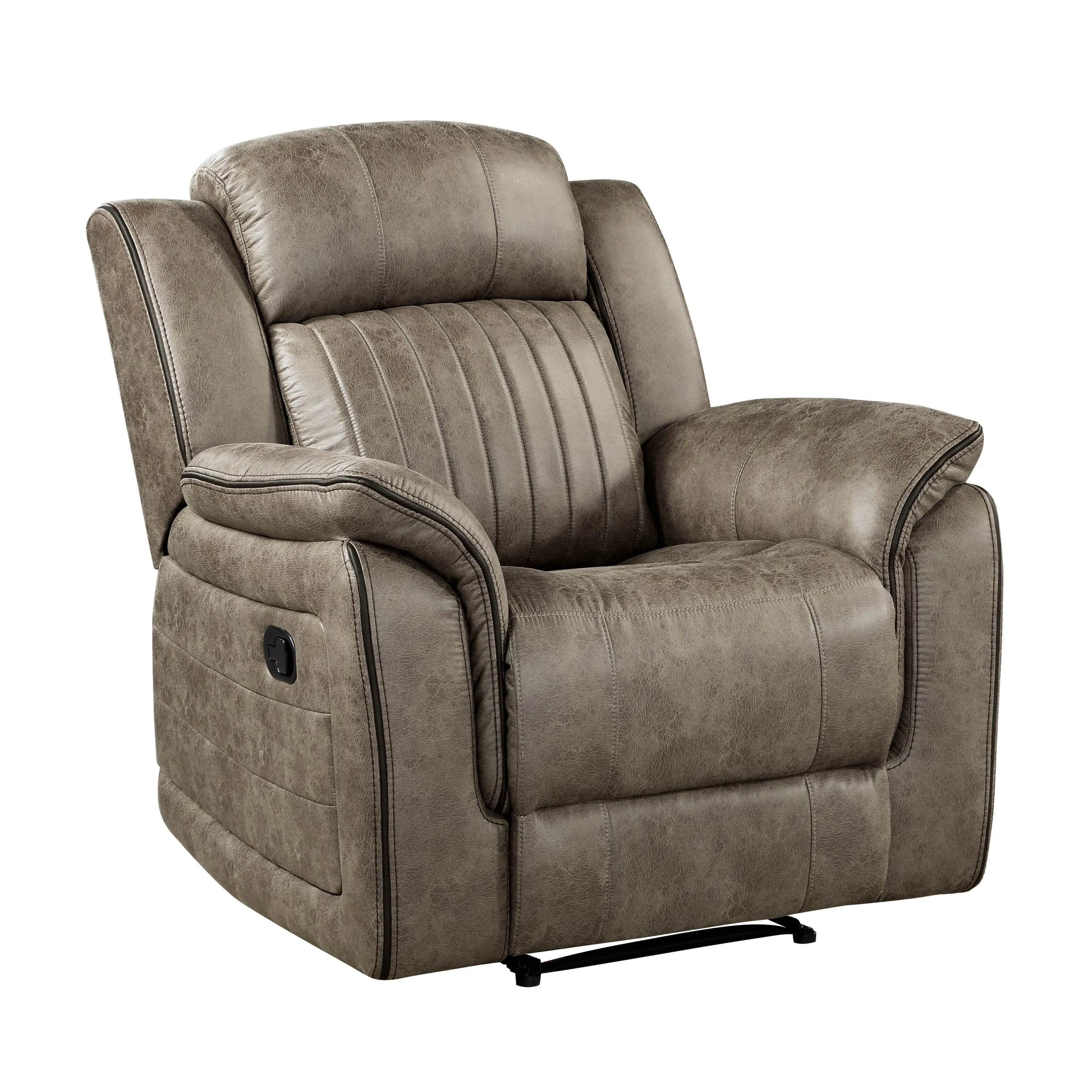 Bento 38 Inch Manual Recliner Chair, Tab Pull, Sandy Brown Microfiber - Benzara