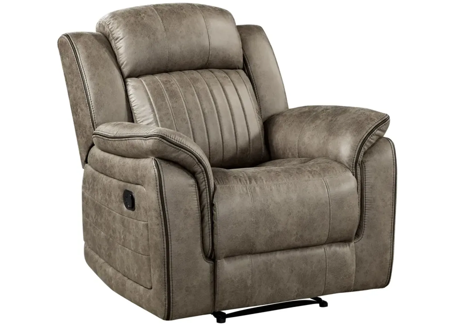 Bento 38 Inch Manual Recliner Chair, Tab Pull, Sandy Brown Microfiber - Benzara