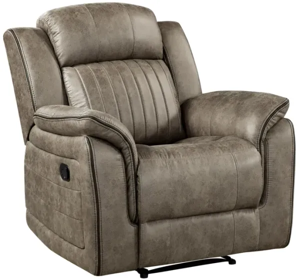 Bento 38 Inch Manual Recliner Chair, Tab Pull, Sandy Brown Microfiber - Benzara