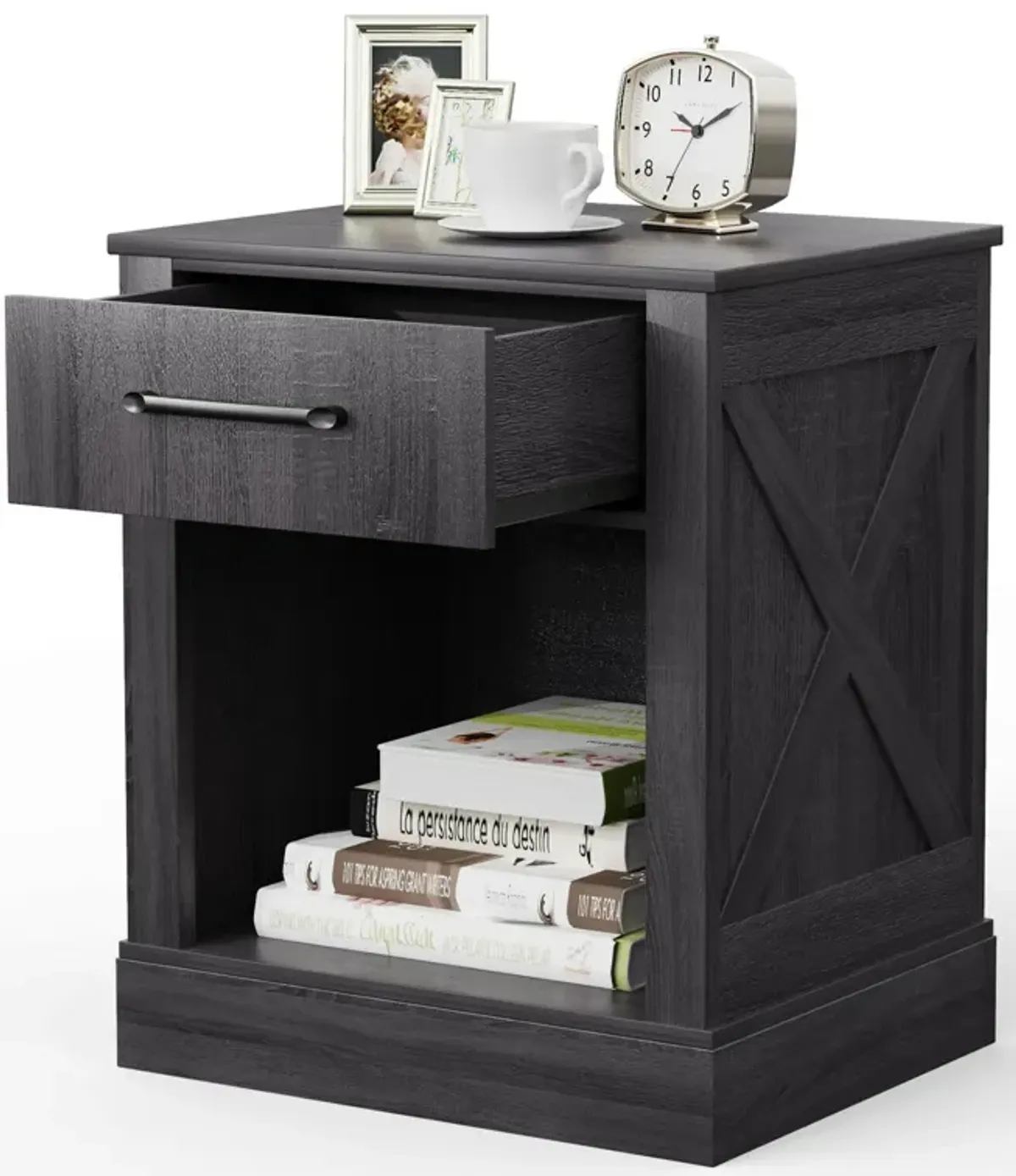 Compact Nightstand with Drawer and Shelf