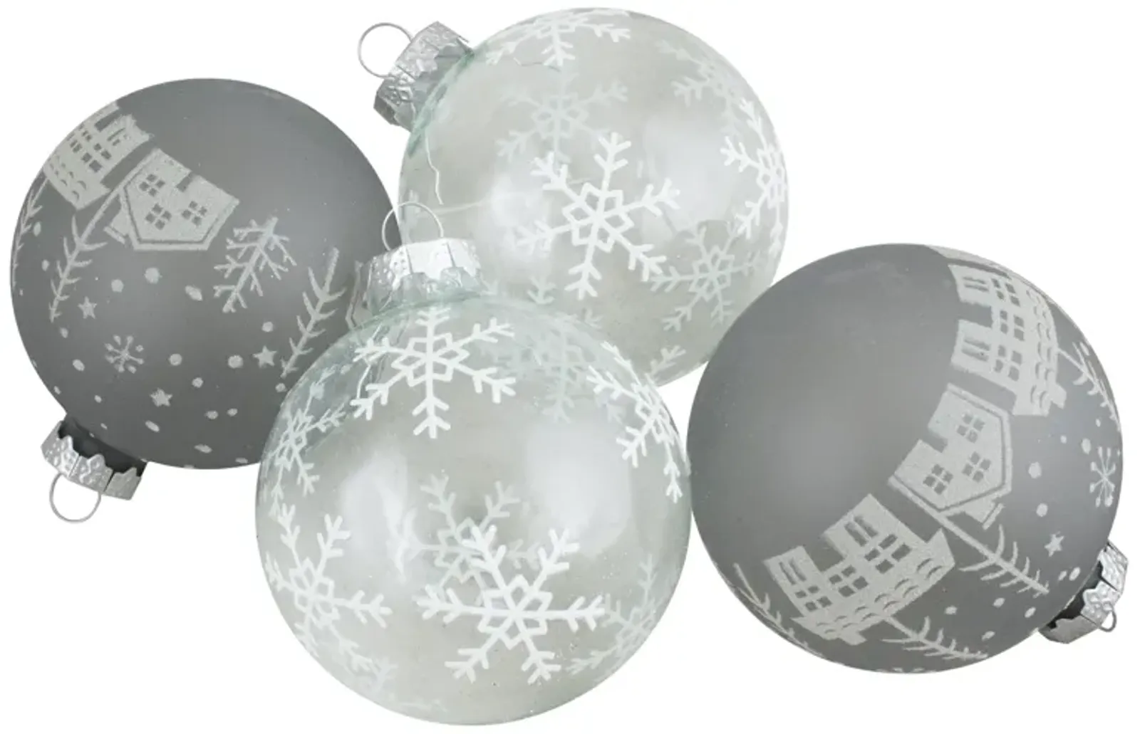 4 ct Gray and Clear Glass Ball Hanging Christmas Ornaments 3.25-Inch (80mm)