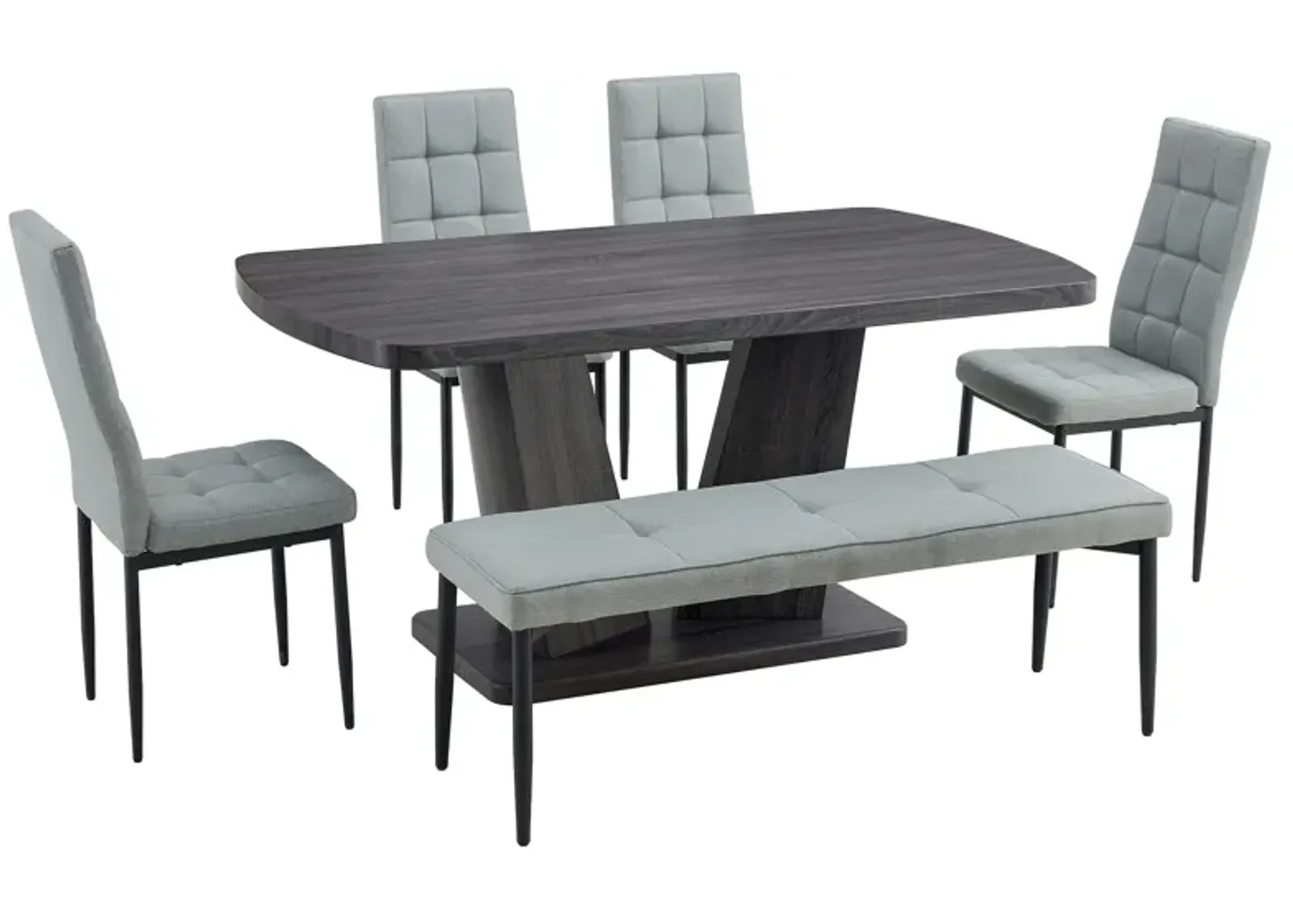 Merax 6-piece Dining Table with 4 Chairs and 1 Bench