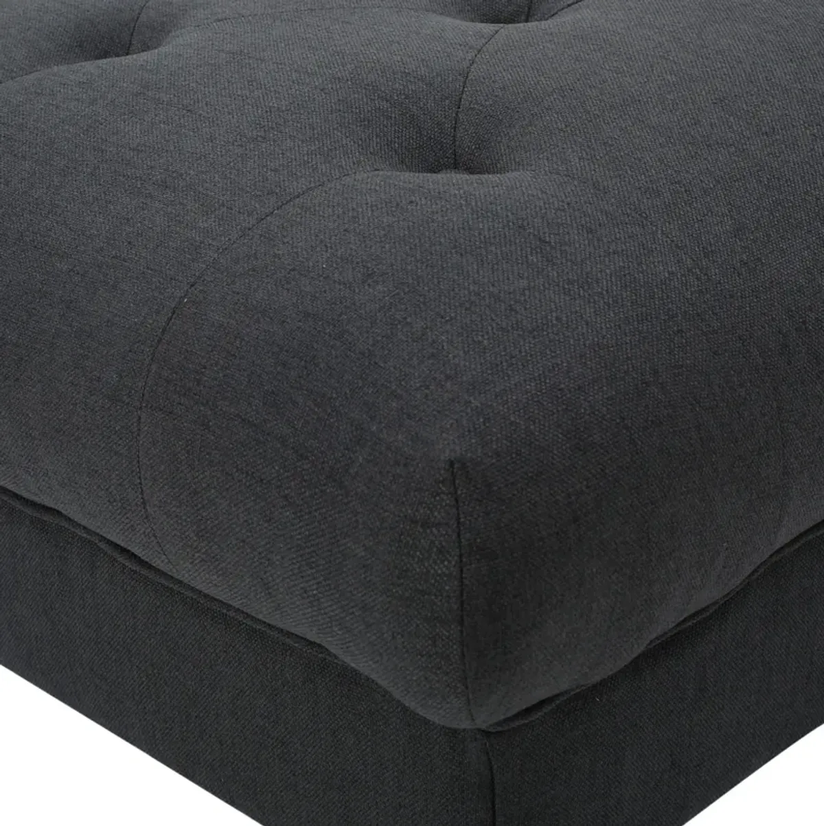 Capri Ottoman, Tufted Dark Gray Fabric, Birch Wood, Square 41 Inch -Benzara