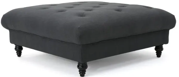 Capri Ottoman, Tufted Dark Gray Fabric, Birch Wood, Square 41 Inch -Benzara