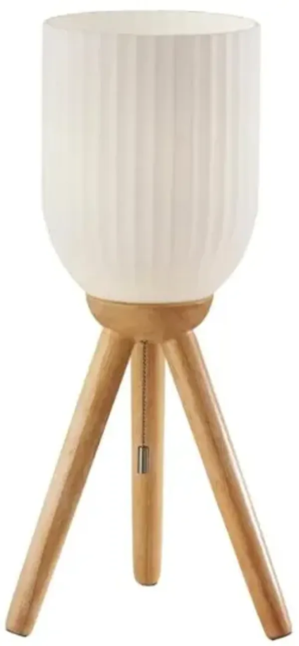 Hivvago 23" Natural Solid Wood Tripod Table Lamp With White Ribbed Glass Shade