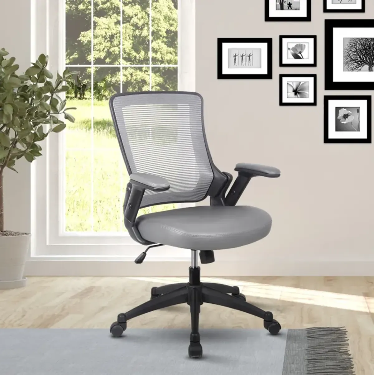 Mid-Back Mesh Task Office Chair With Height Adjustable Arms, Grey