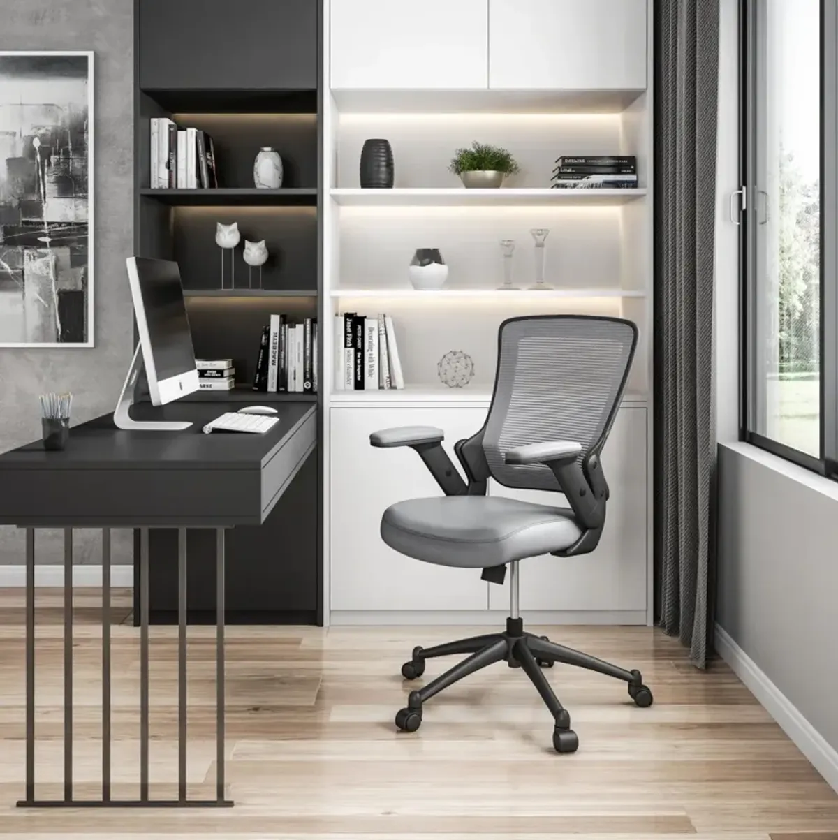 Mid-Back Mesh Task Office Chair With Height Adjustable Arms, Grey