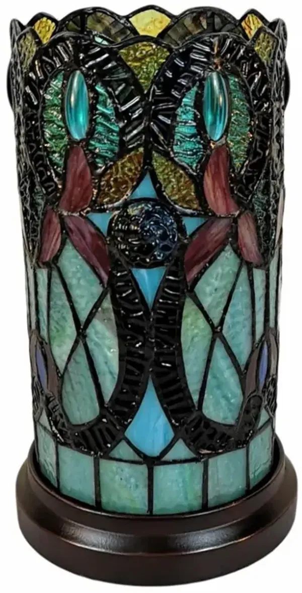 Hivvago 11" Beige and Orange Mosaic Tile Stained Glass Accent Lamp