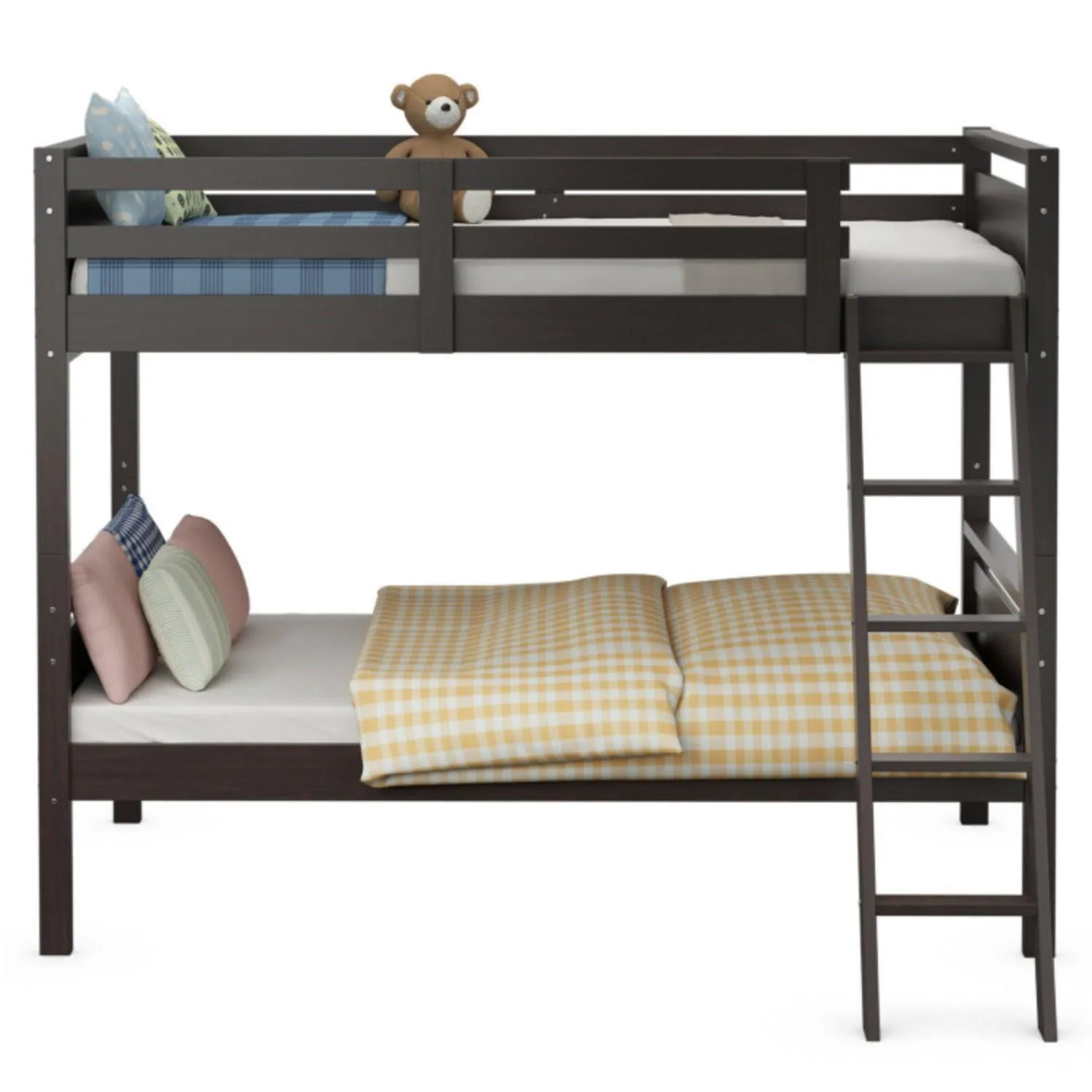 Twin Over Twin Bunk Bed Convertible 2 Individual Beds Wooden