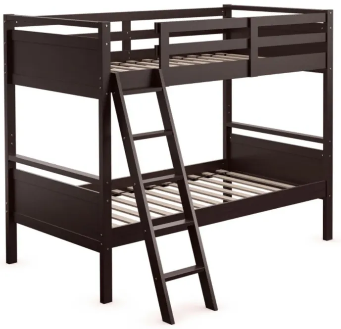 Twin Over Twin Bunk Bed Convertible 2 Individual Beds Wooden