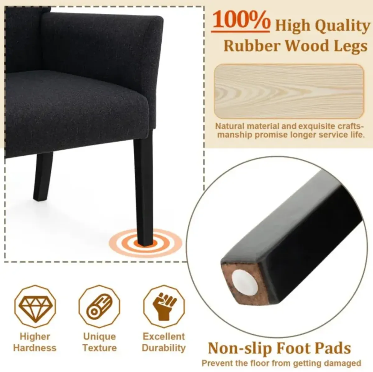 Hivvago Fabric Upholstered Executive Guest Armchair with Rubber Wood Legs