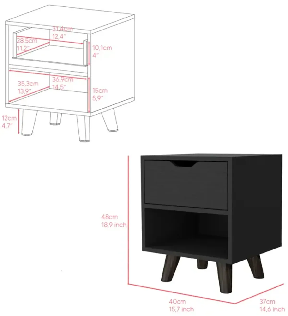 Nightstand Carleen, Bedroom, Black