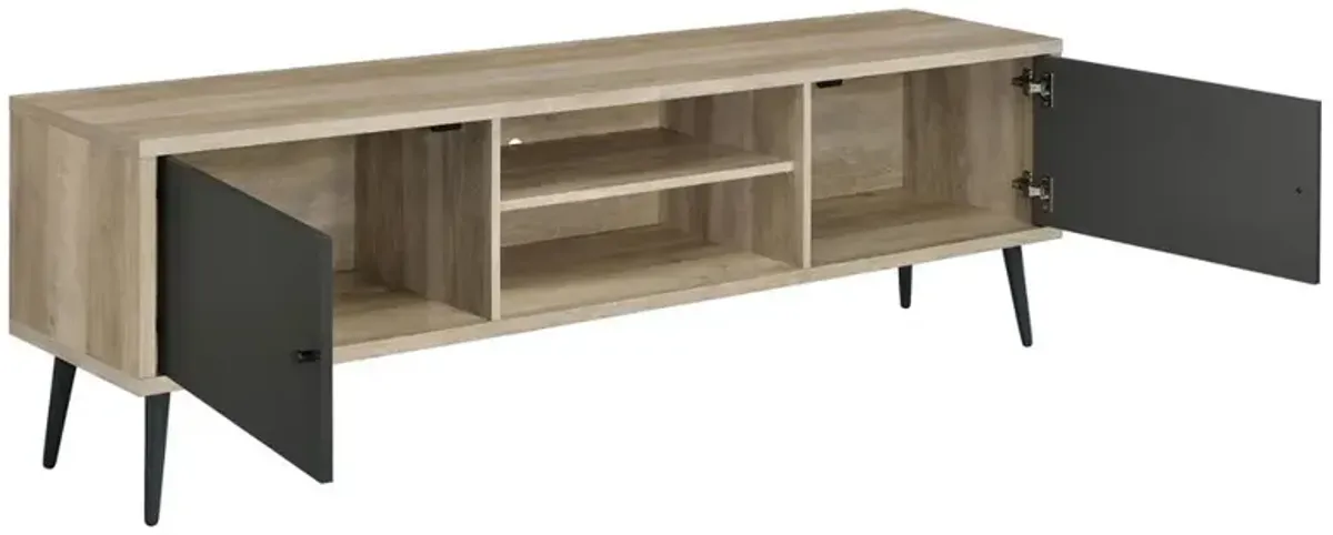 Allie 2-door Engineered Wood TV Stand With Storage Shelf Antique Pine and Grey