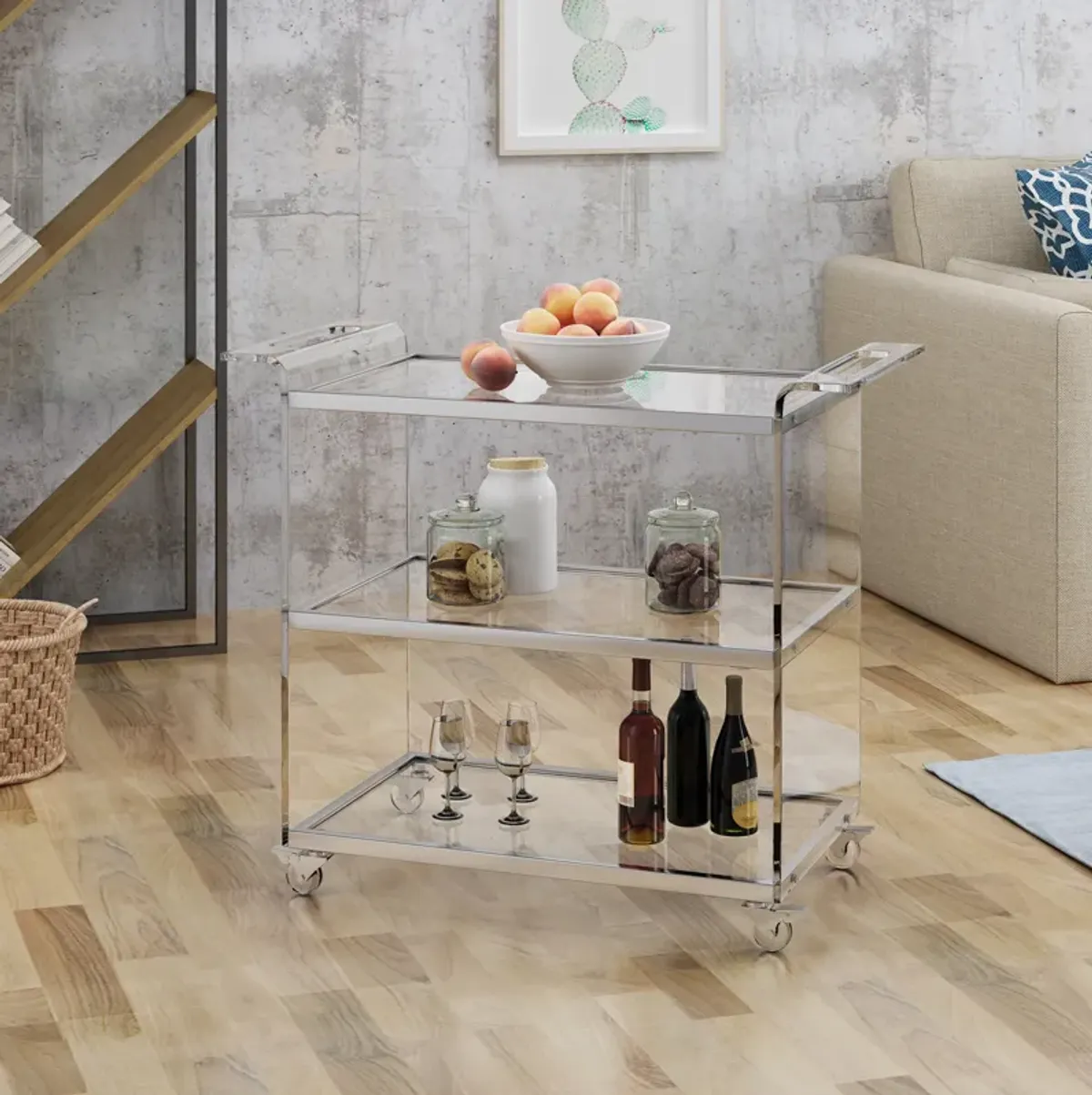 Elegant Acrylic Serving Cart with Tempered Glass Shelves