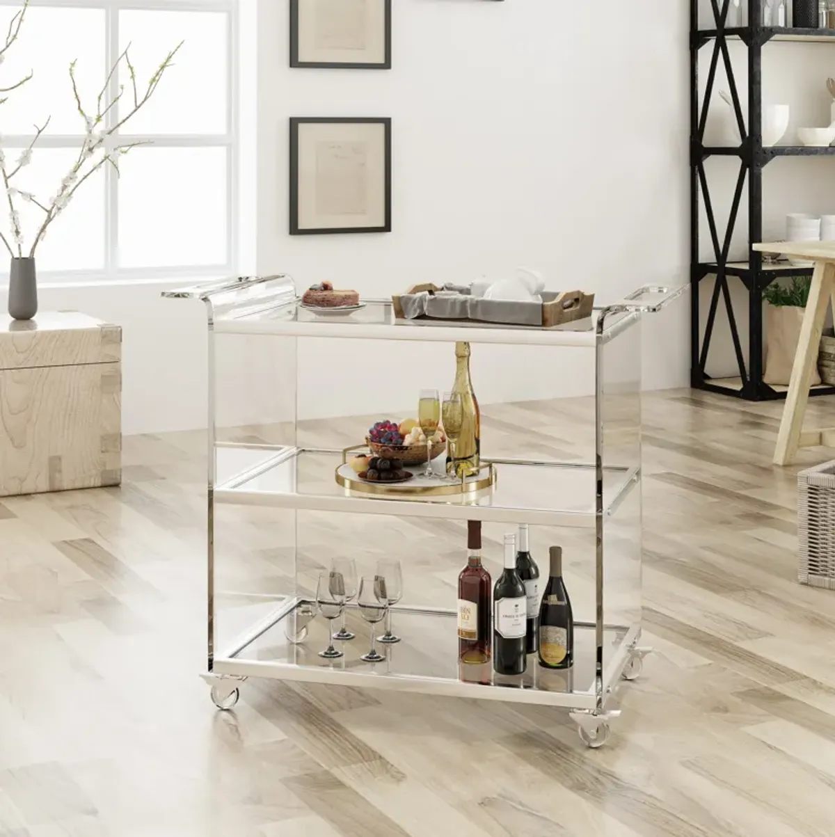 Elegant Acrylic Serving Cart with Tempered Glass Shelves