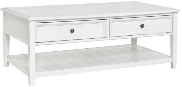 50 Inch Modern Rectangular Coffee Table with 2 Drawers in Classic White-Benzara