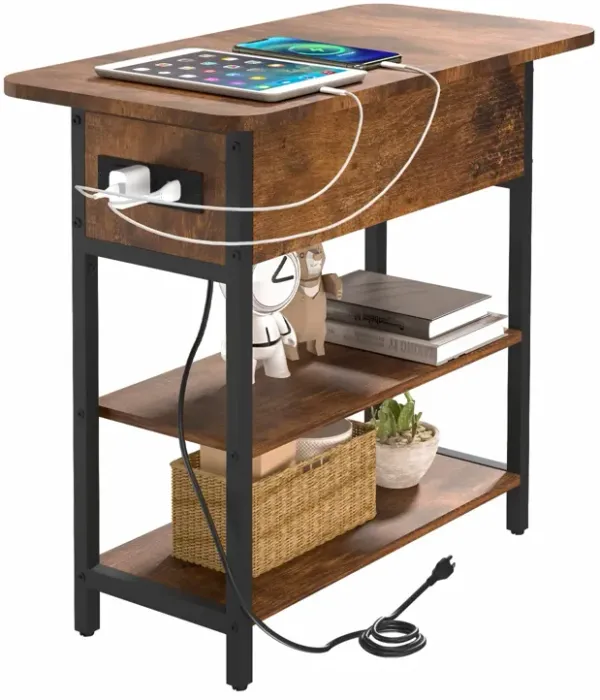 Yoobure End Table with Charging Station, Flip Top Side Table with USB Ports and Outlets, Sofa Couch Table Bedside Table for Livi